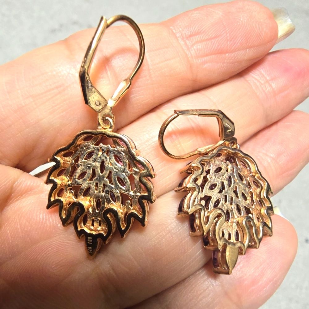 Raspberry Color Rhodolite Drop Earrings - image 3